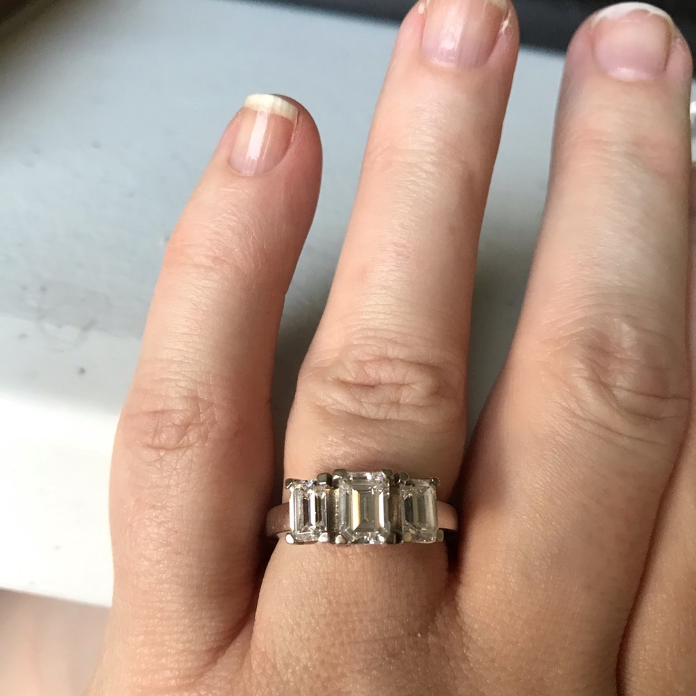 14K SOLID White Gold 3 Stone Ring